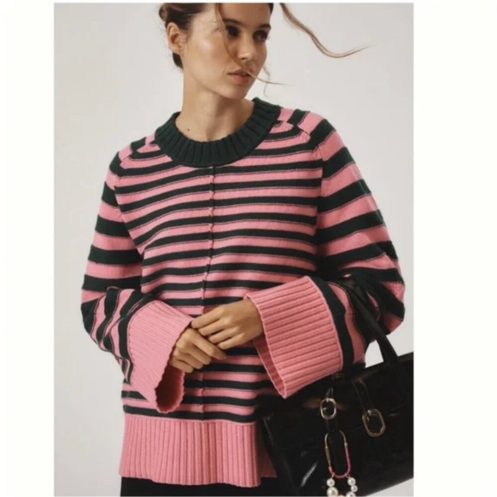 Anthropologie Maeve The Chandler Crewneck relaxed striped pullover sweater XL